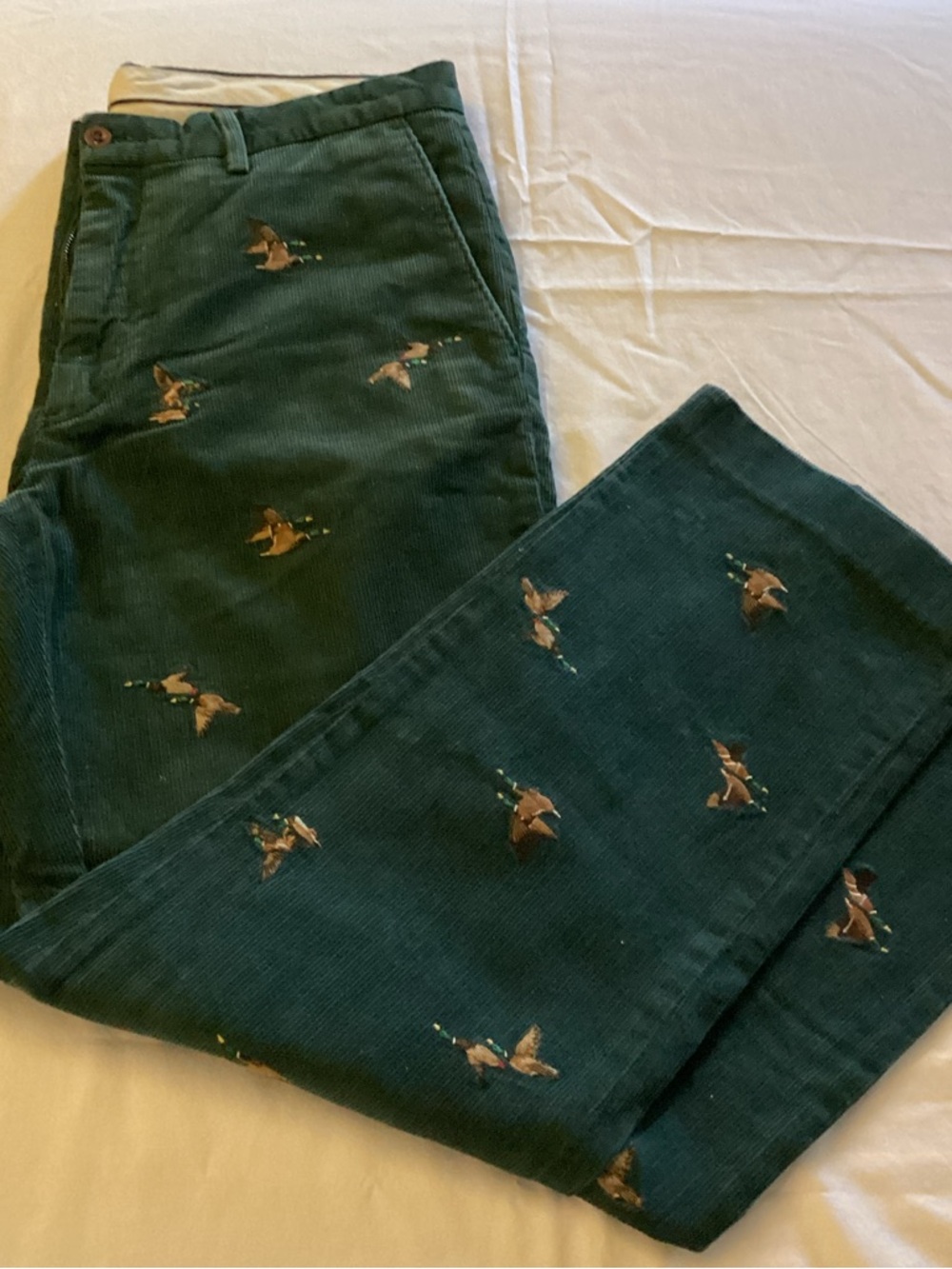Ralph Lauren Dark Green Corduroy Pants with Embroidered Duck Motif